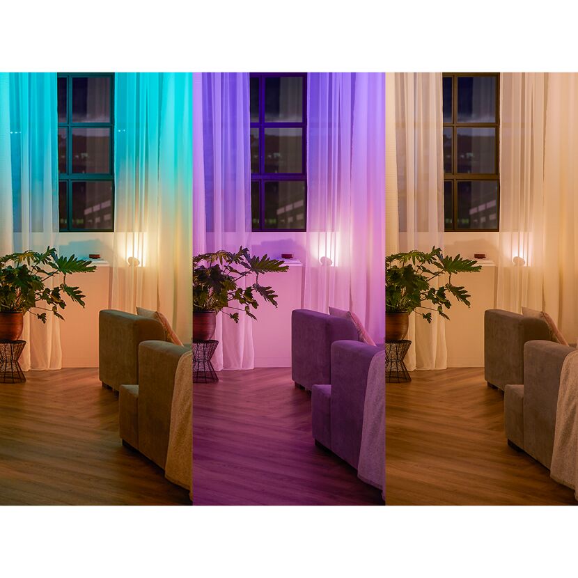Wohnzimmer mit verschiedenen Lichteinstellungen