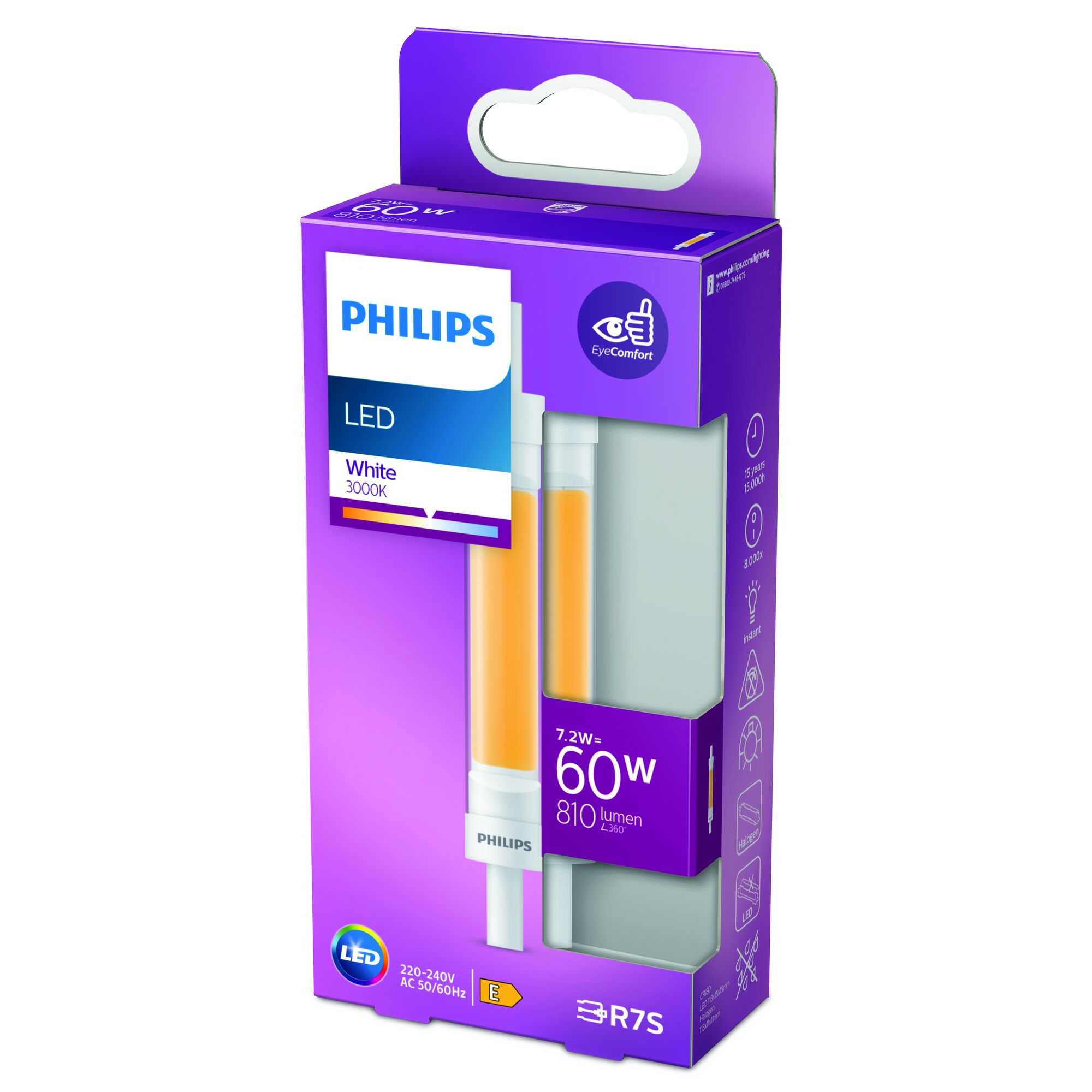 Philips LED-Stablampe R7S, 7,2W=60W, 810lm, 3000K