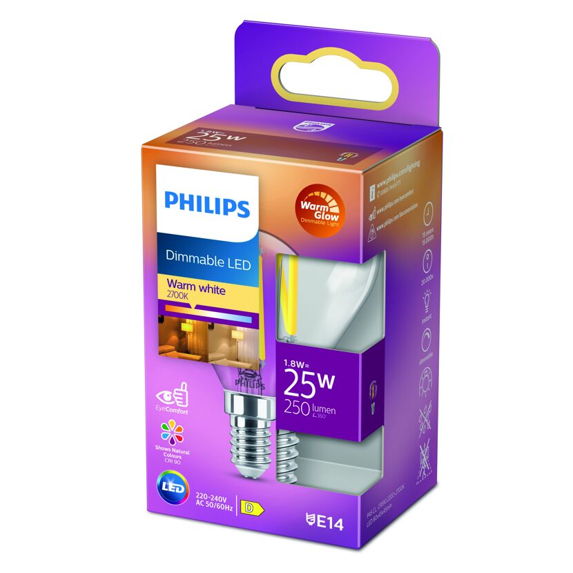 LED-Tropfenlampe 'WarmGlow' klar E14 2 W, dimmbar