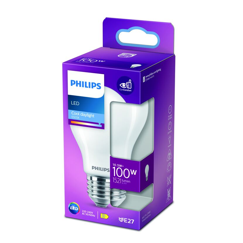 Philips LED-Lampe, 10,5 W, 100 W Äquivalent, Tageslicht, Verpackung