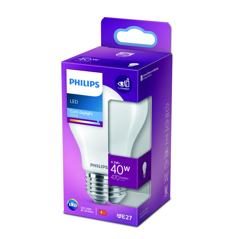 Philips LED-Lampe 4,5W = 40W, 470 Lumen, kühles Tageslicht
