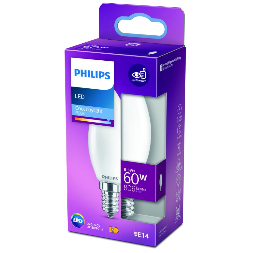 Philips LED-Lampe, 6,5 W, 60 W, Tageslicht, Verpackung
