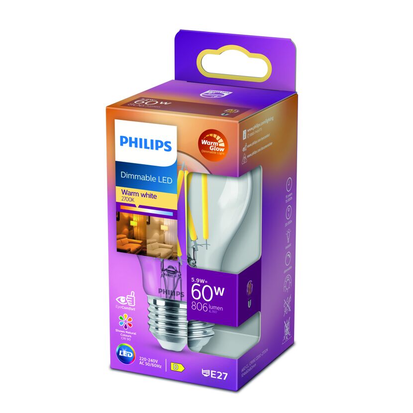 Philips LED-Lampe, dimmbar, warmweiß, 2700K