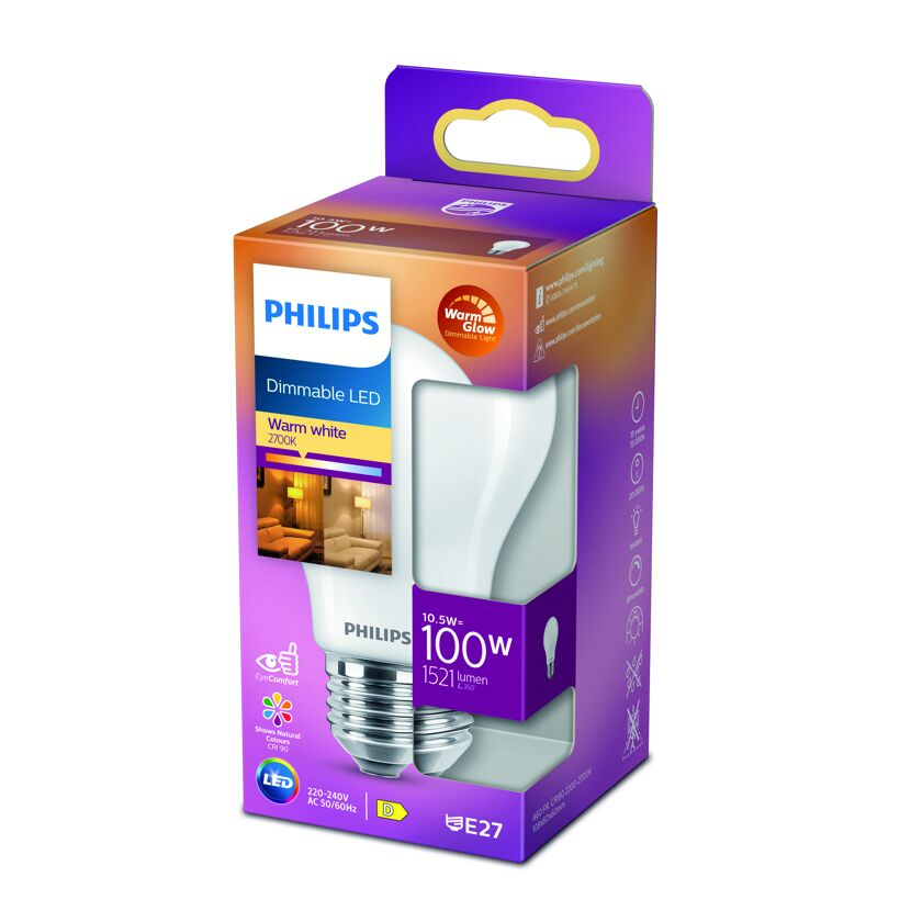 Philips LED-Lampe, dimmbar, warmweiß, 2700K