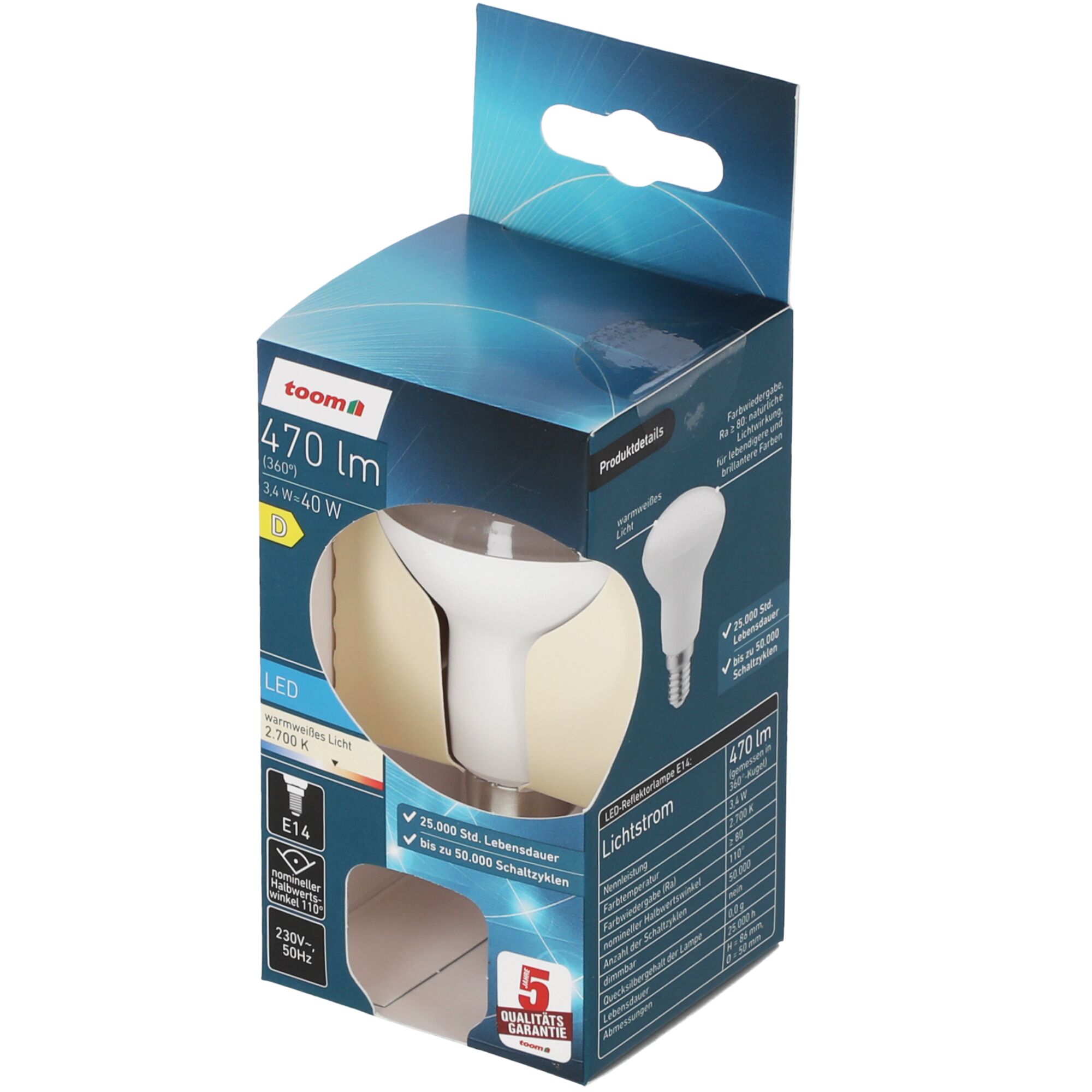 LED-Reflektorlampe E14 in toom Verpackung.