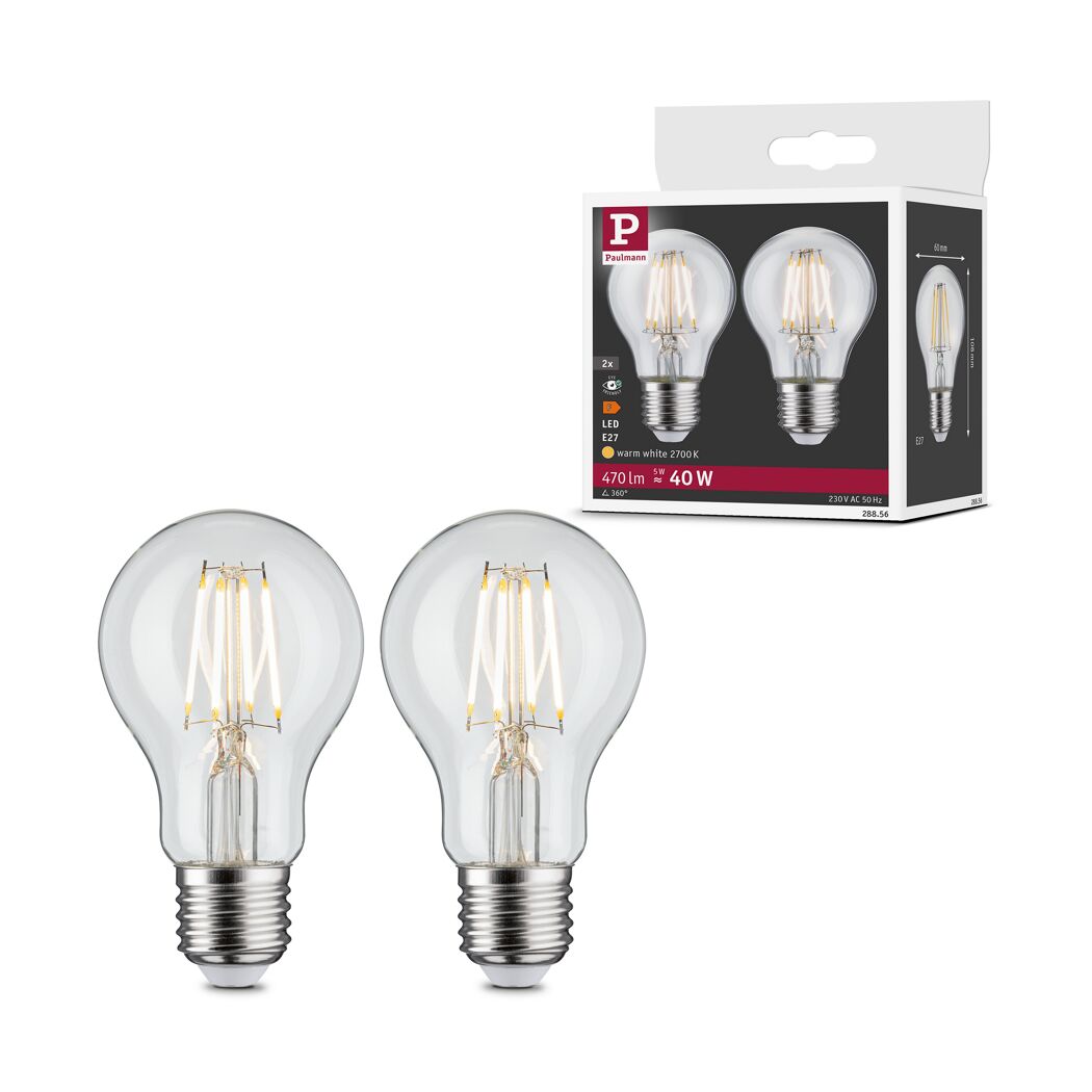 LED-Leuchtmittelset Standardform klar E27 5 W 470 lm warmweiß 2 Stück