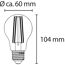 Zeichnung einer LED-Filament-Lampe E27 mit Maßen
