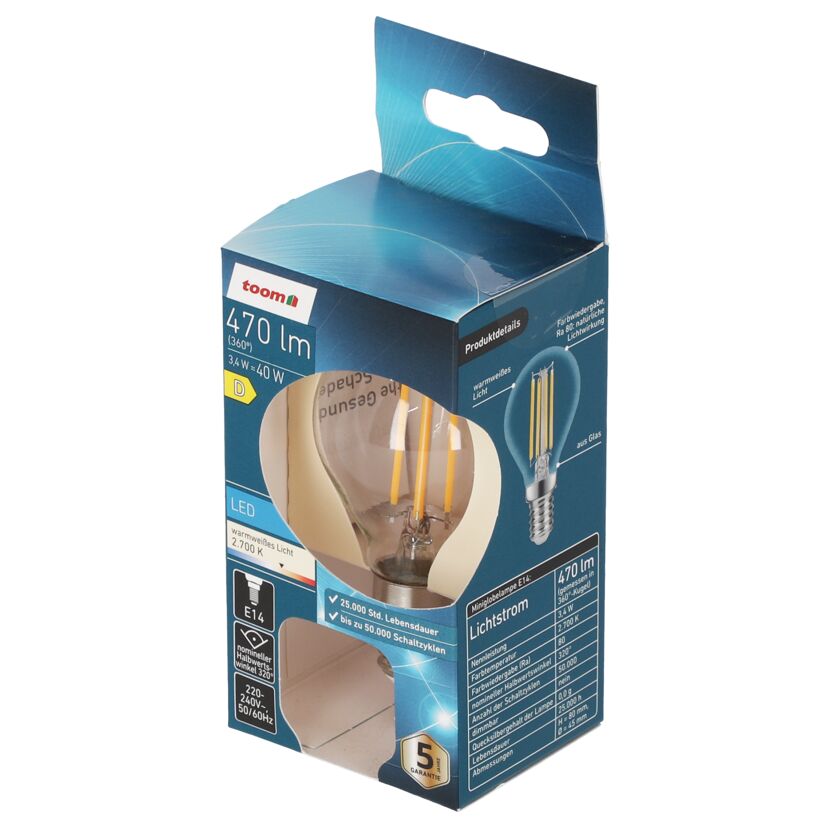 LED-Leuchtmittel Tropfen klar E14 3,4 W 470 lm warmweiß