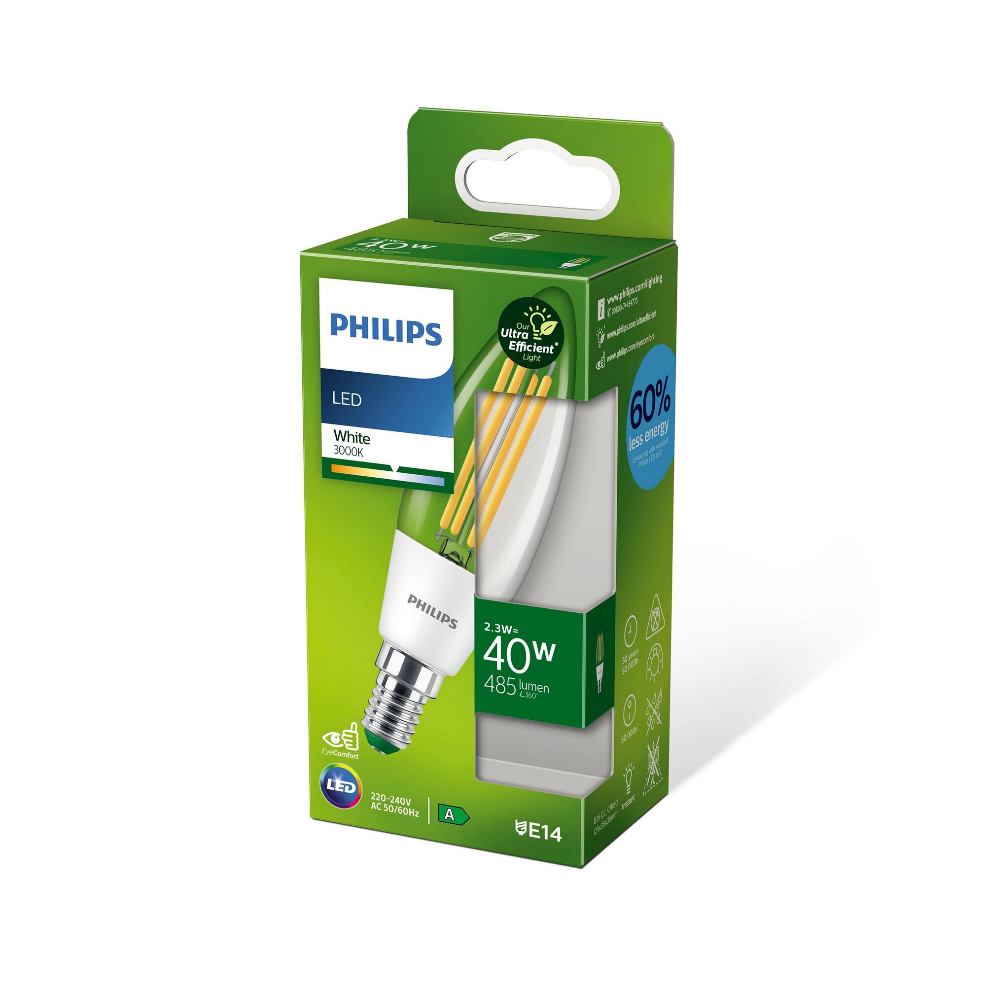 Philips LED-Kerze, E14, 40 W Equivalent
