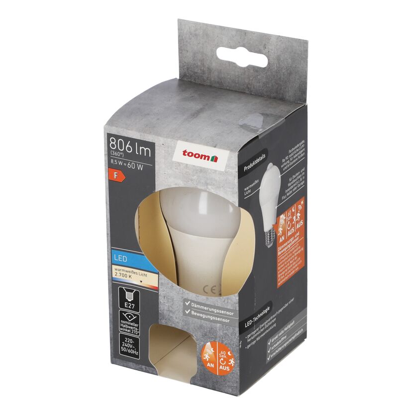 LED-Tropfenlampe E27 8,5 W 806 lm, mit Bewegungssensor