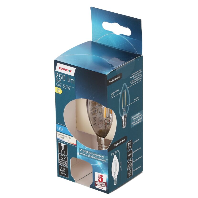 LED-Leuchtmittel Kerze klar E14 1,8 W 250 lm warmweiß