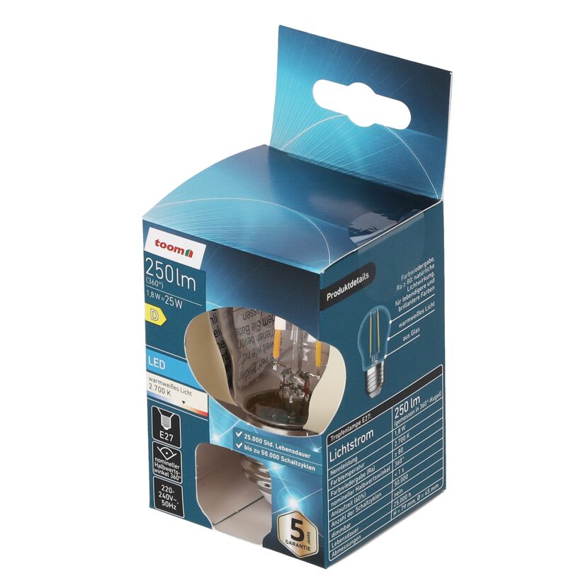 LED-Leuchtmittel Tropfen klar E27 1,8 W 250 lm warmweiß
