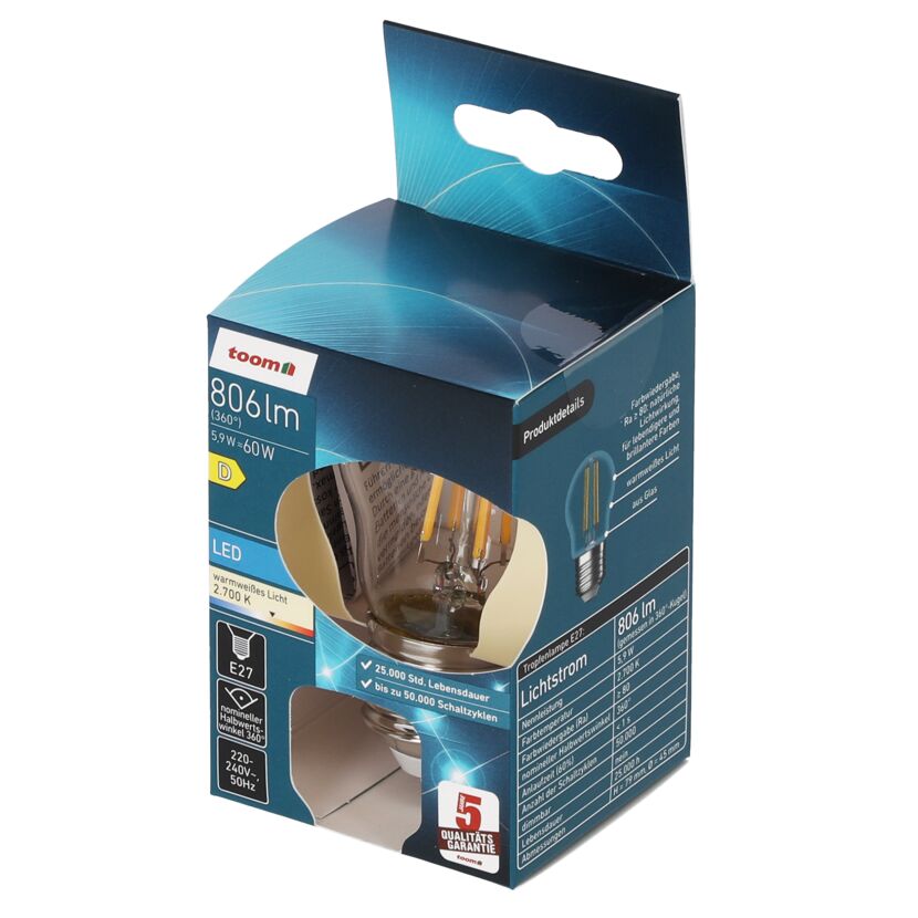 LED-Leuchtmittel Tropfen klar E27 5,9 W 806 lm warmweiß