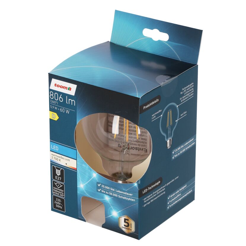 LED-Leuchtmittel Globe klar E27 5,9 W 806 lm warmweiß