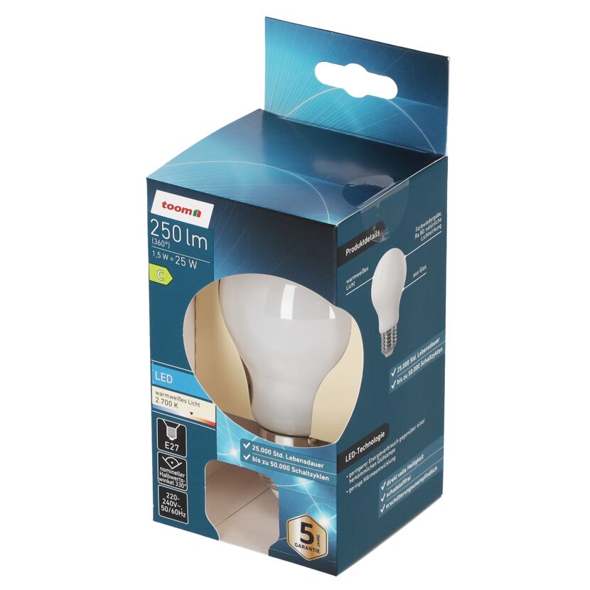 LED-Leuchtmittel Tropfen matt E27 1,5 W 250 lm warmweiß
