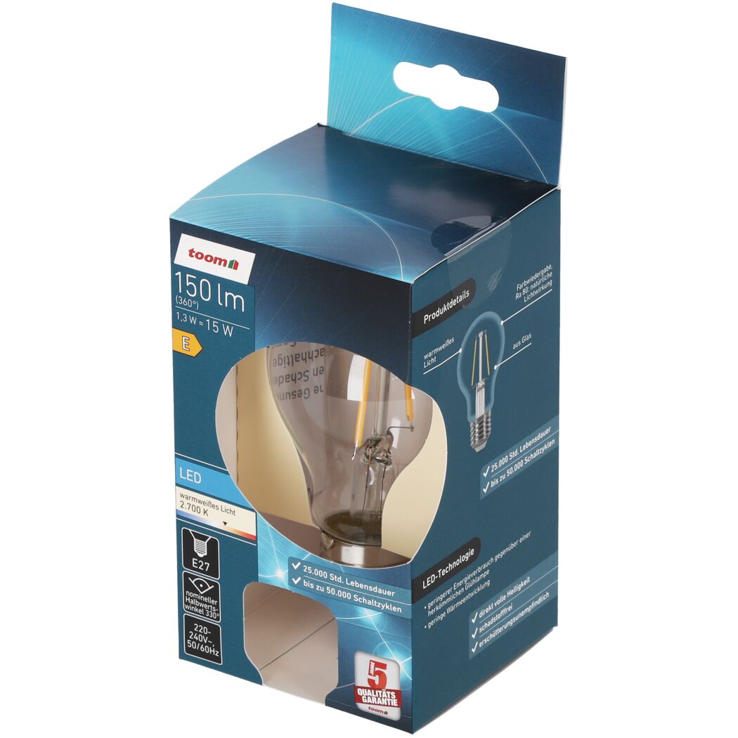 LED-Leuchtmittel Tropfen klar E27 1,3 W 150 lm warmweiß