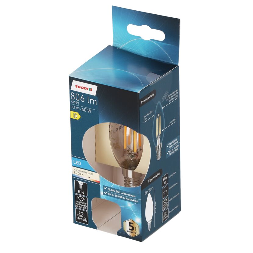 LED-Leuchtmittel Kerze klar E14 5,9 W 806 lm warmweiß