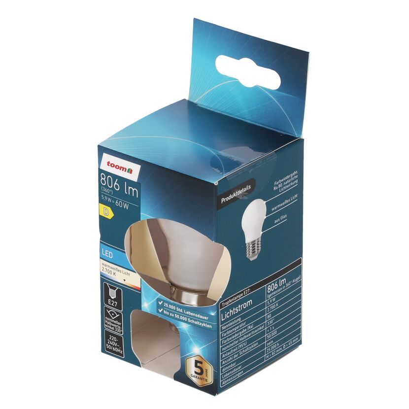 LED-Leuchtmittel Standardform matt E27 5,9 W 806 lm warmweiß