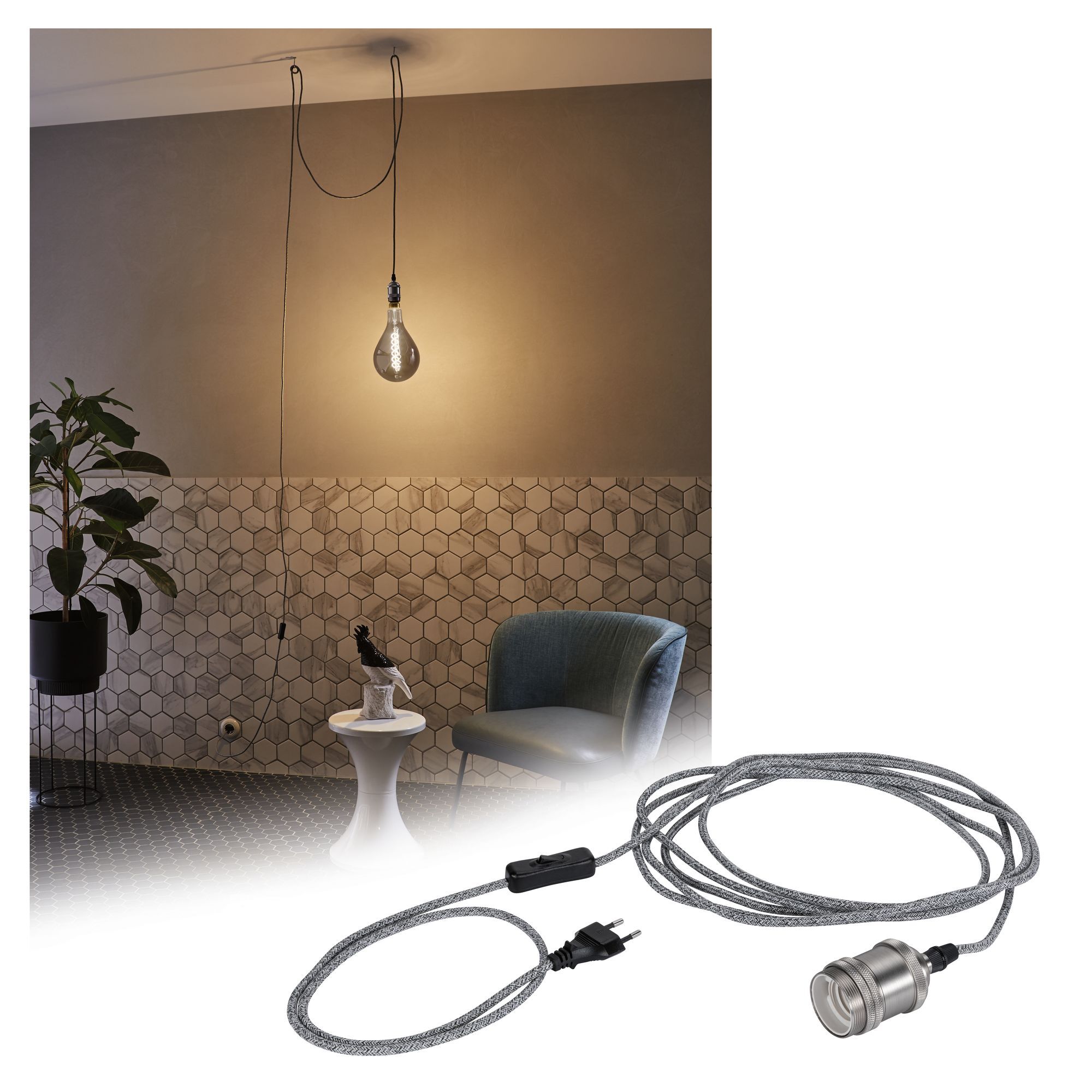 Pendelleuchte mit Kabel, Fassung und Glühbirne