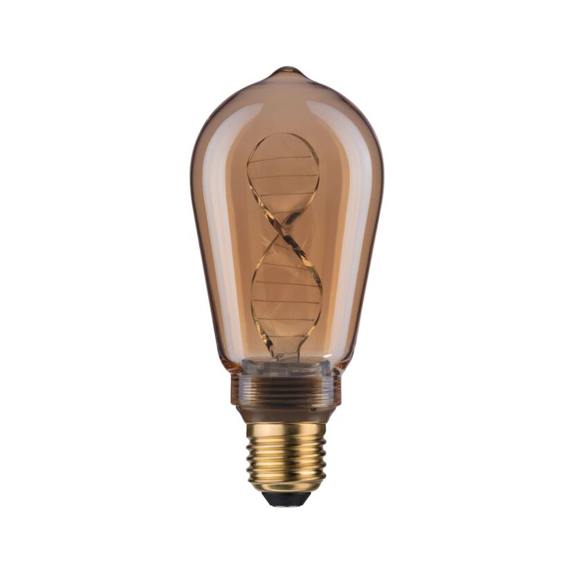 Braune LED-Glühbirne mit spiralförmigem Glühfaden.