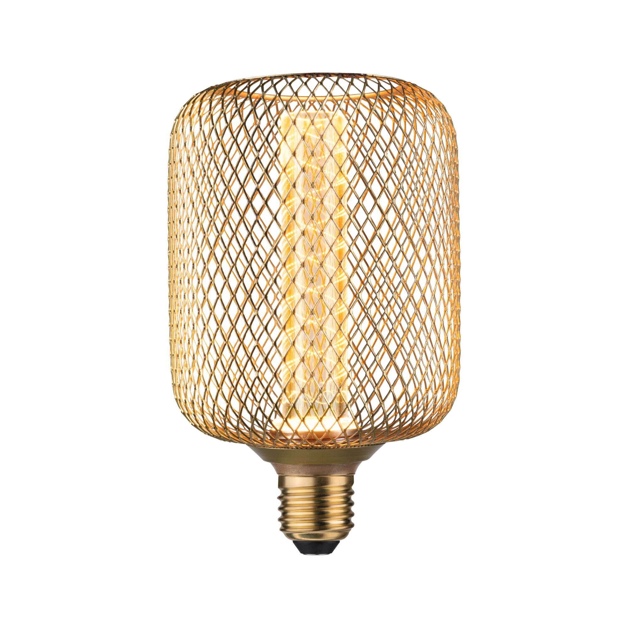 Goldene LED-Lampe mit Metallgitter