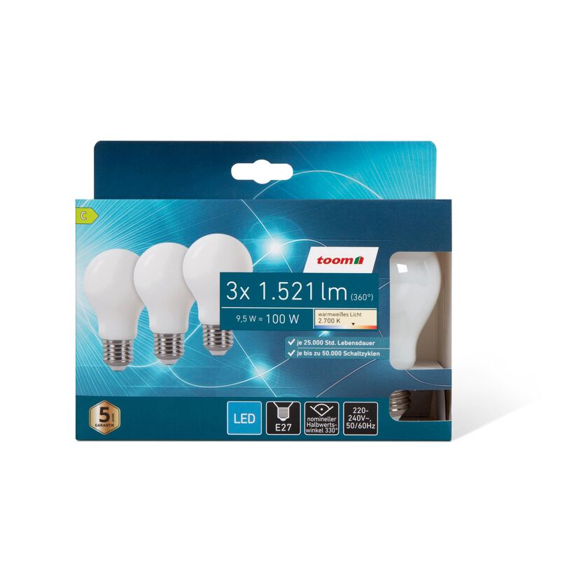 3er Pack LED-Lampen E27, matt, warmweiß