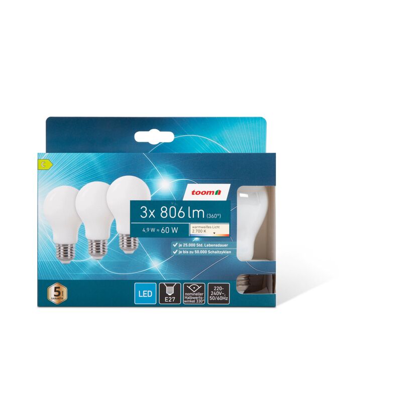 LED-Leuchtmittel warmweiß 4,9 W 806 lm 3 Stück