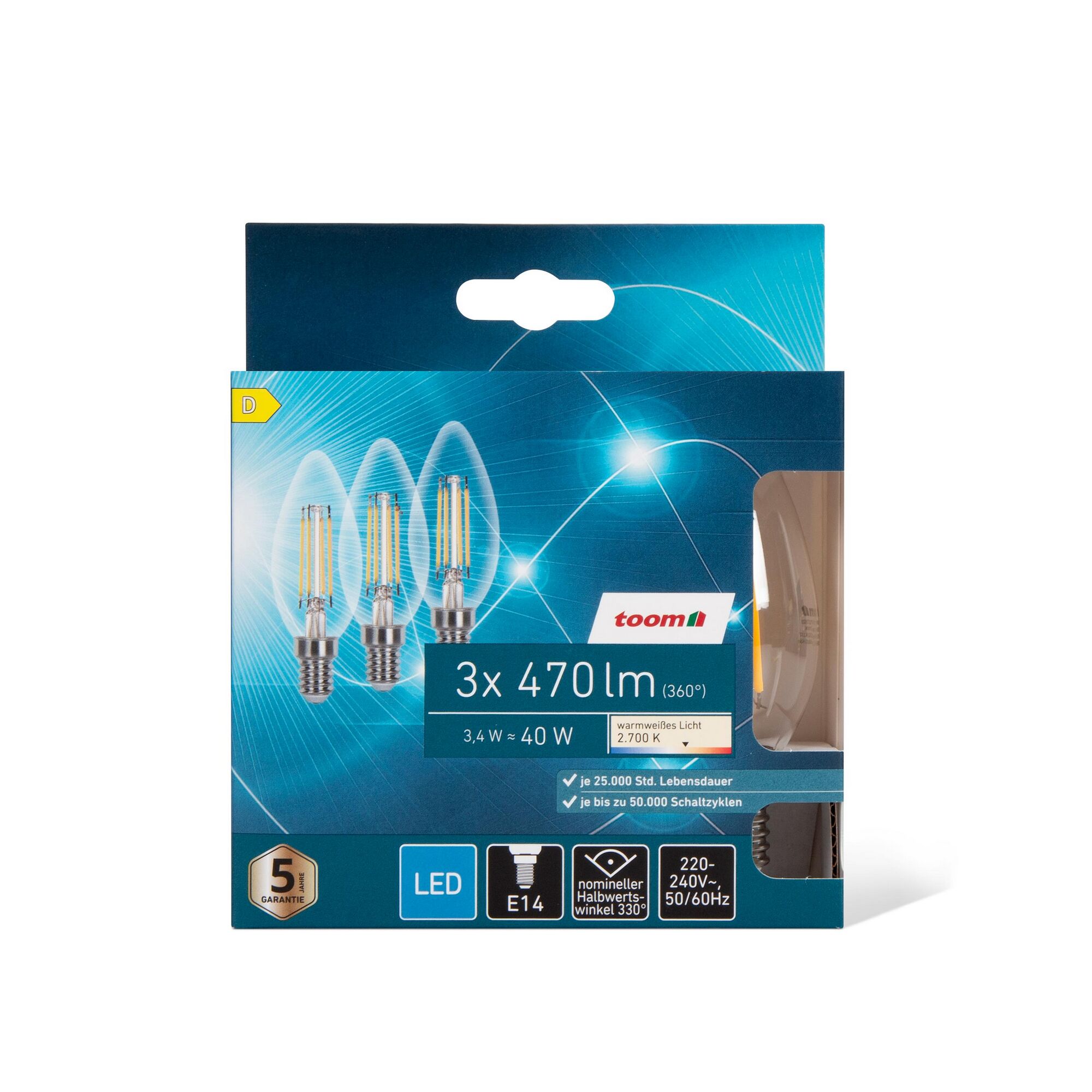 3er Pack Toom LED-Kerzen E14, warmweiß