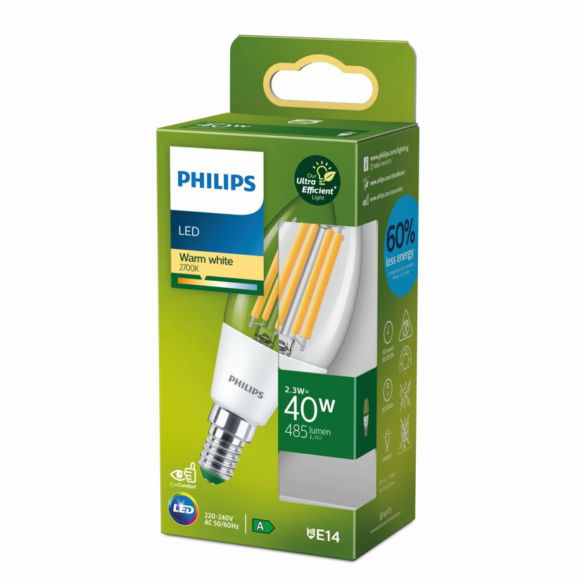 Philips LED Kerze E14 2,3W warmweiß 2700K