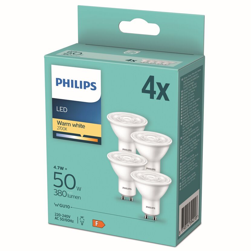 Vier Philips LED-Lampen in Verpackung