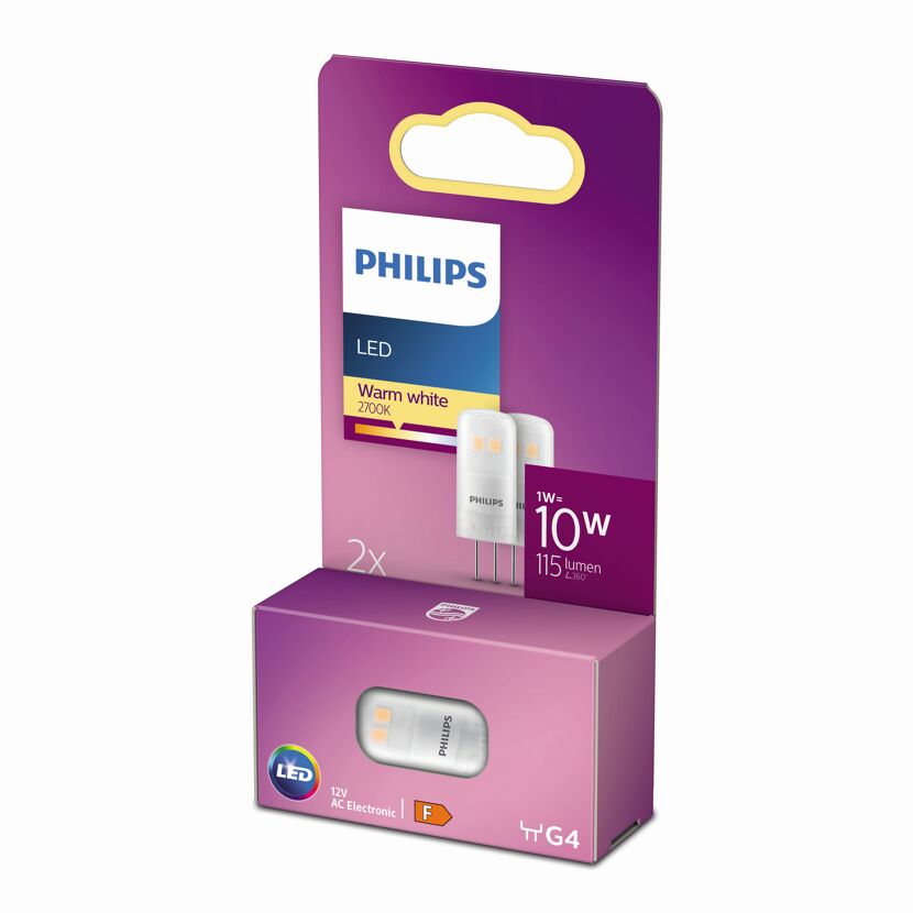 Zwei Philips LED Stiftsockellampen warmweiß in Verpackung