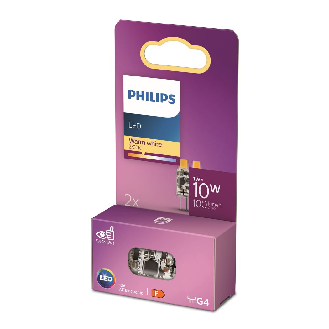 Philips LED-Leuchtmittel G4 warmweiß in der Verpackung