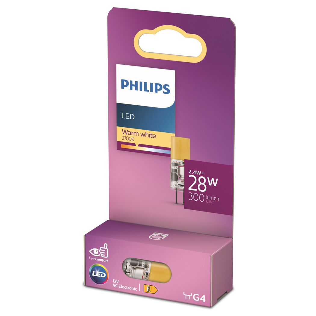 Philips LED G4 Leuchtmittel warmweiß in Verpackung.