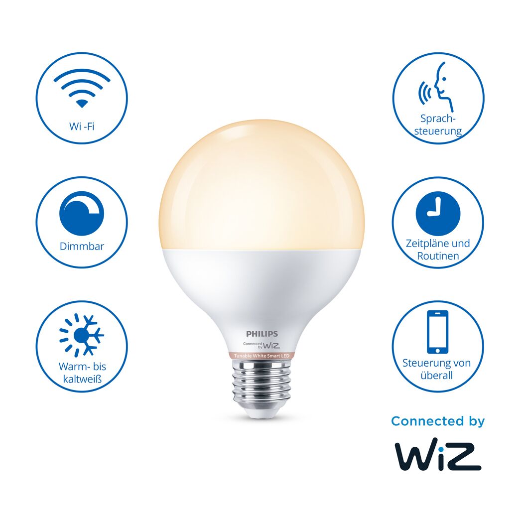 Philips SmartLED Globe Leuchtmittel, dimmbar, warm- bis kaltweiß.