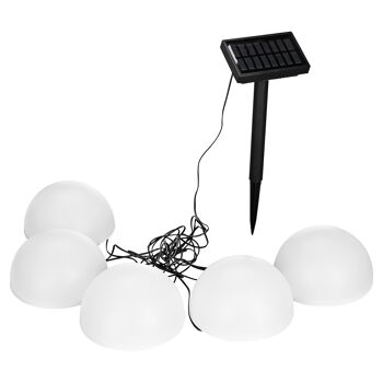 Fünf weiße Solar Bodenleuchten mit Solarmodul
