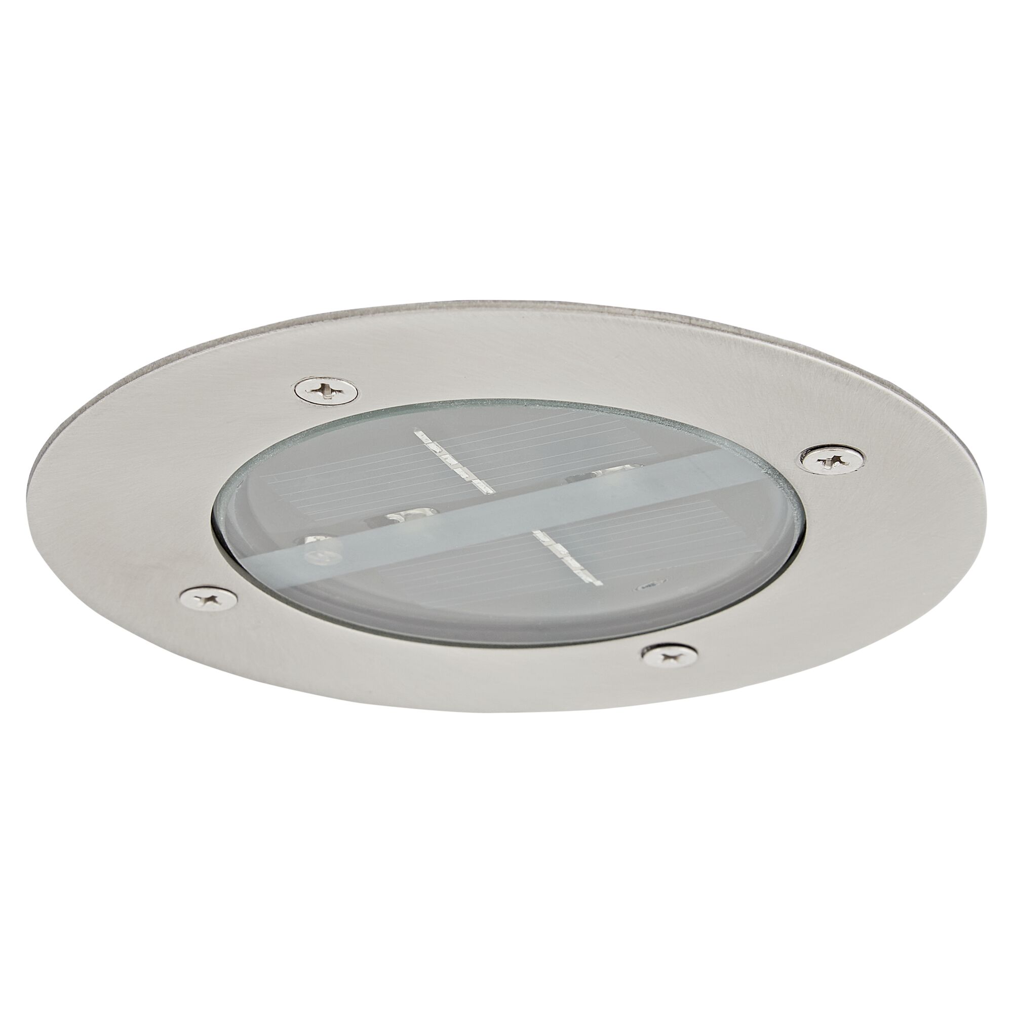 Runder, silberner Bodeneinbaustrahler mit Solarpanel