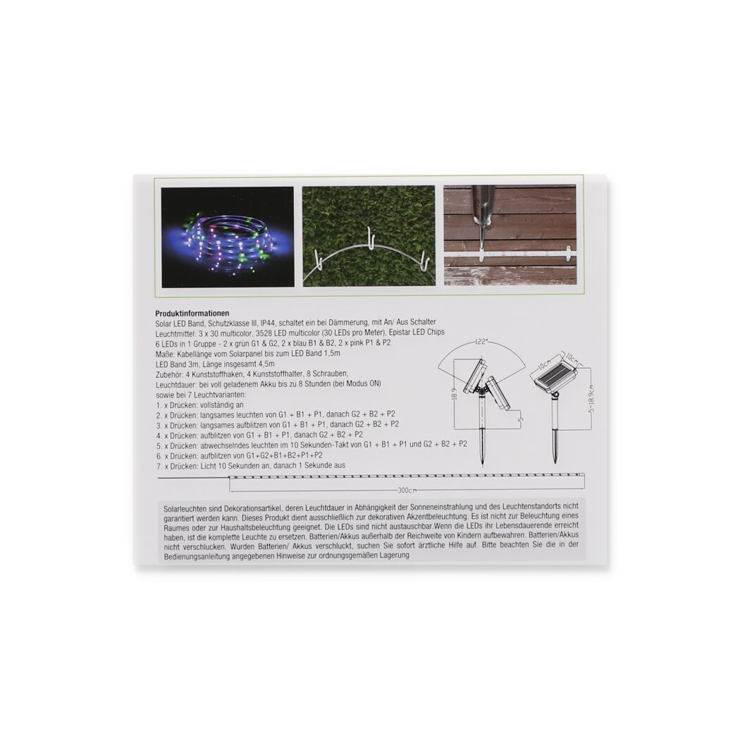 Solar-Leuchtband Farbwechsler IP 44 300 cm