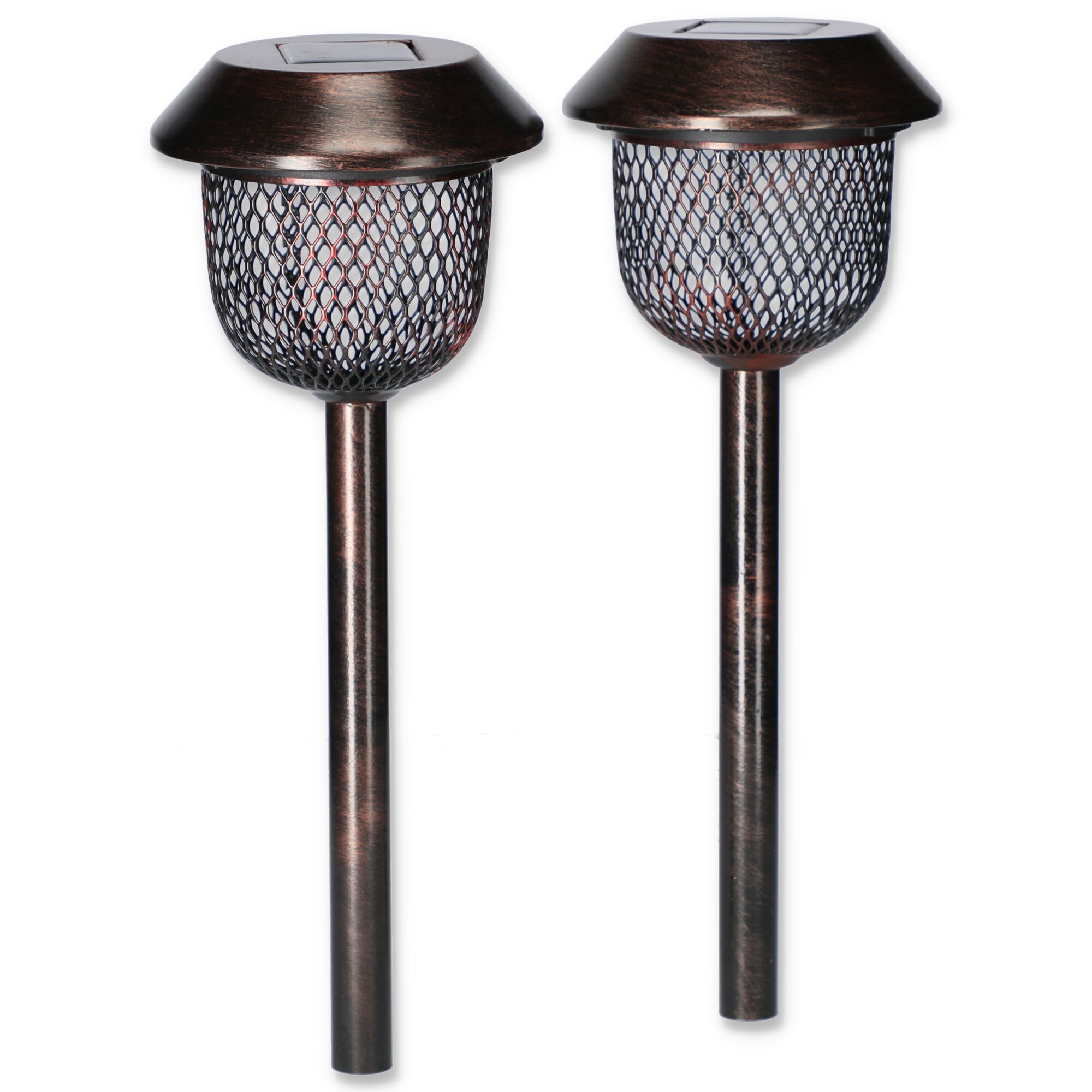 Zwei Solar-Wegeleuchten in Rostoptik