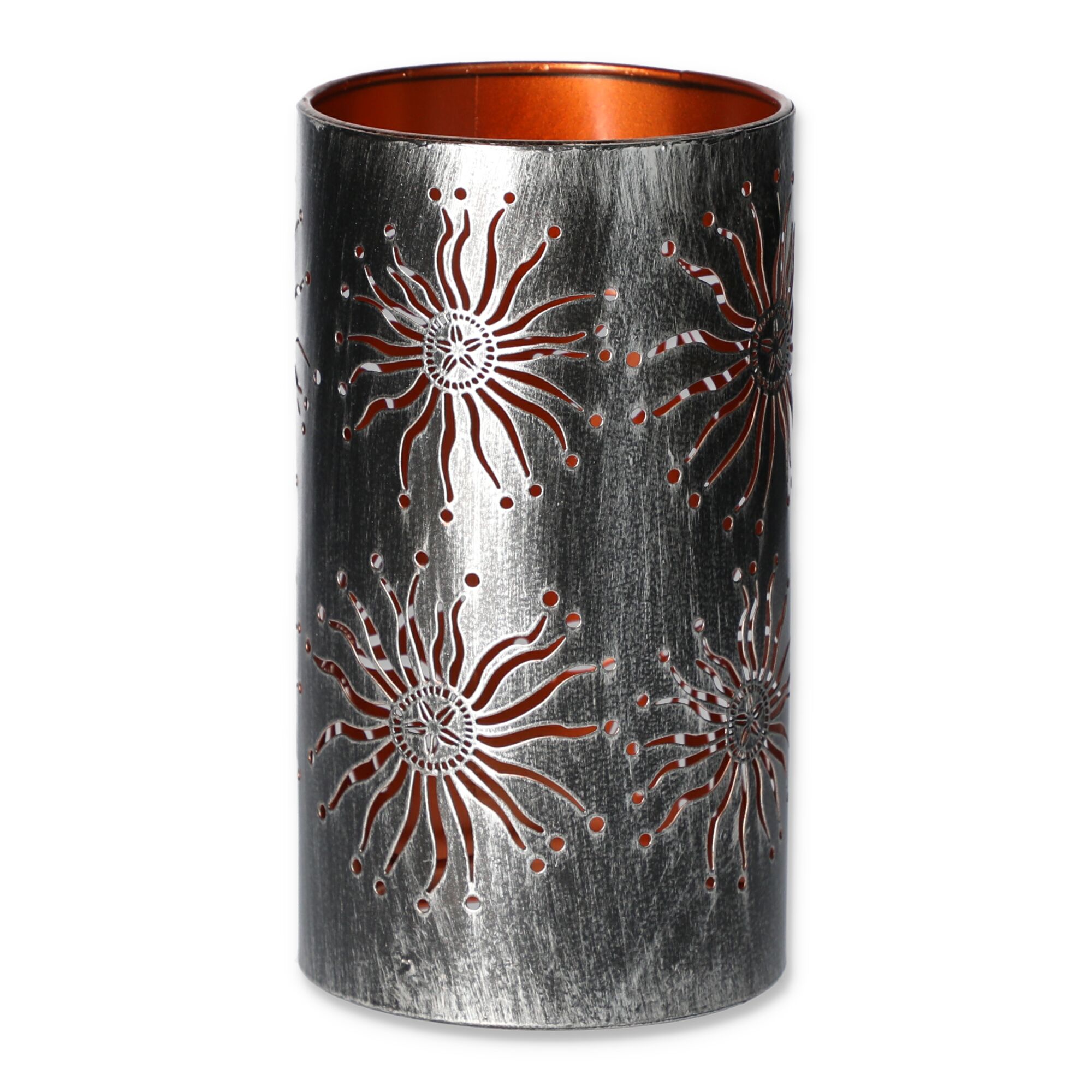 Windlicht aus Metall mit ausgestanzten Sternen