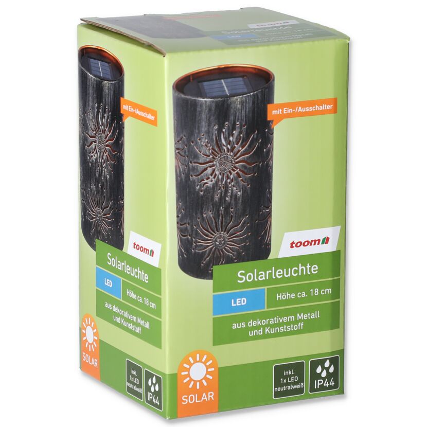 Solarleuchte von toom, 18 cm hoch, in Verpackung