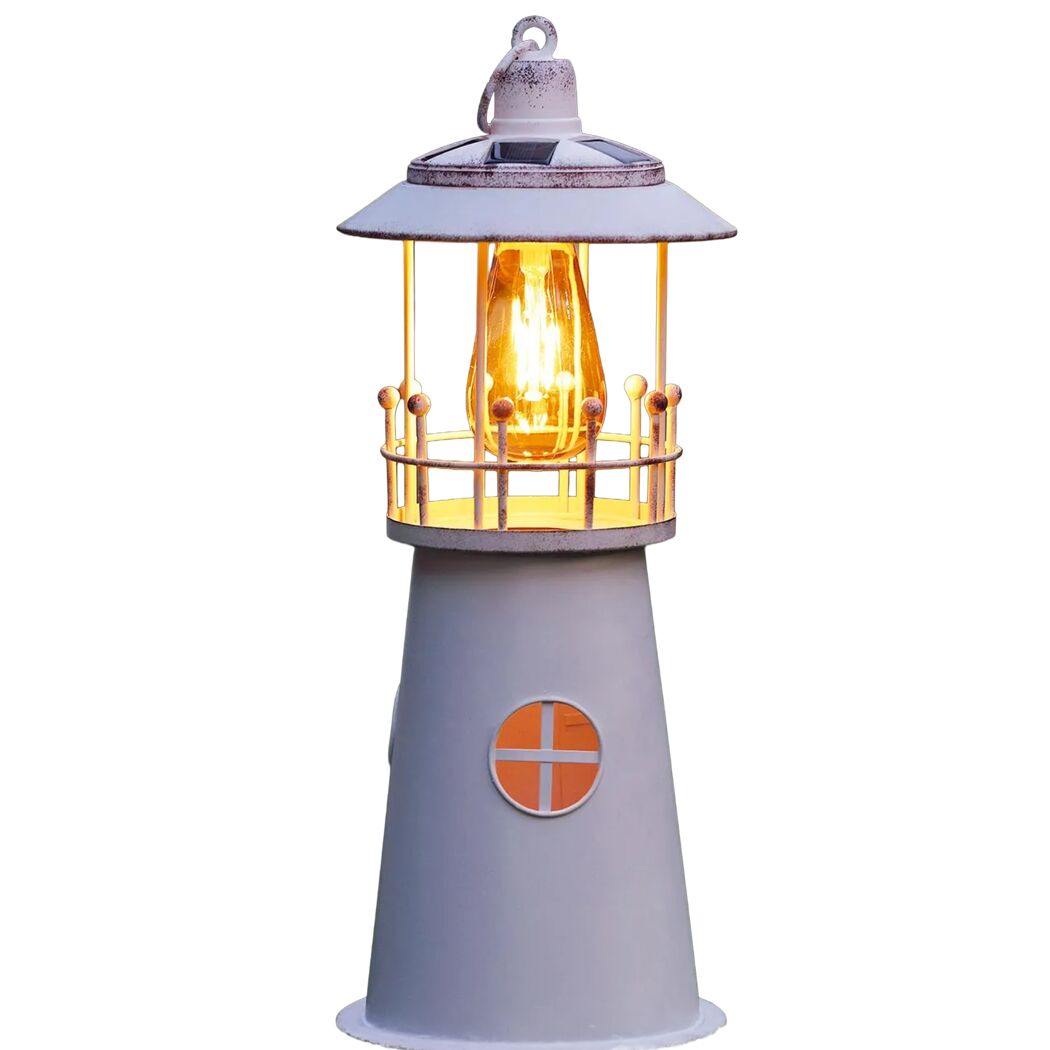 Weiße LED-Solarleuchte 'Leuchtturm' mit warmem Licht.