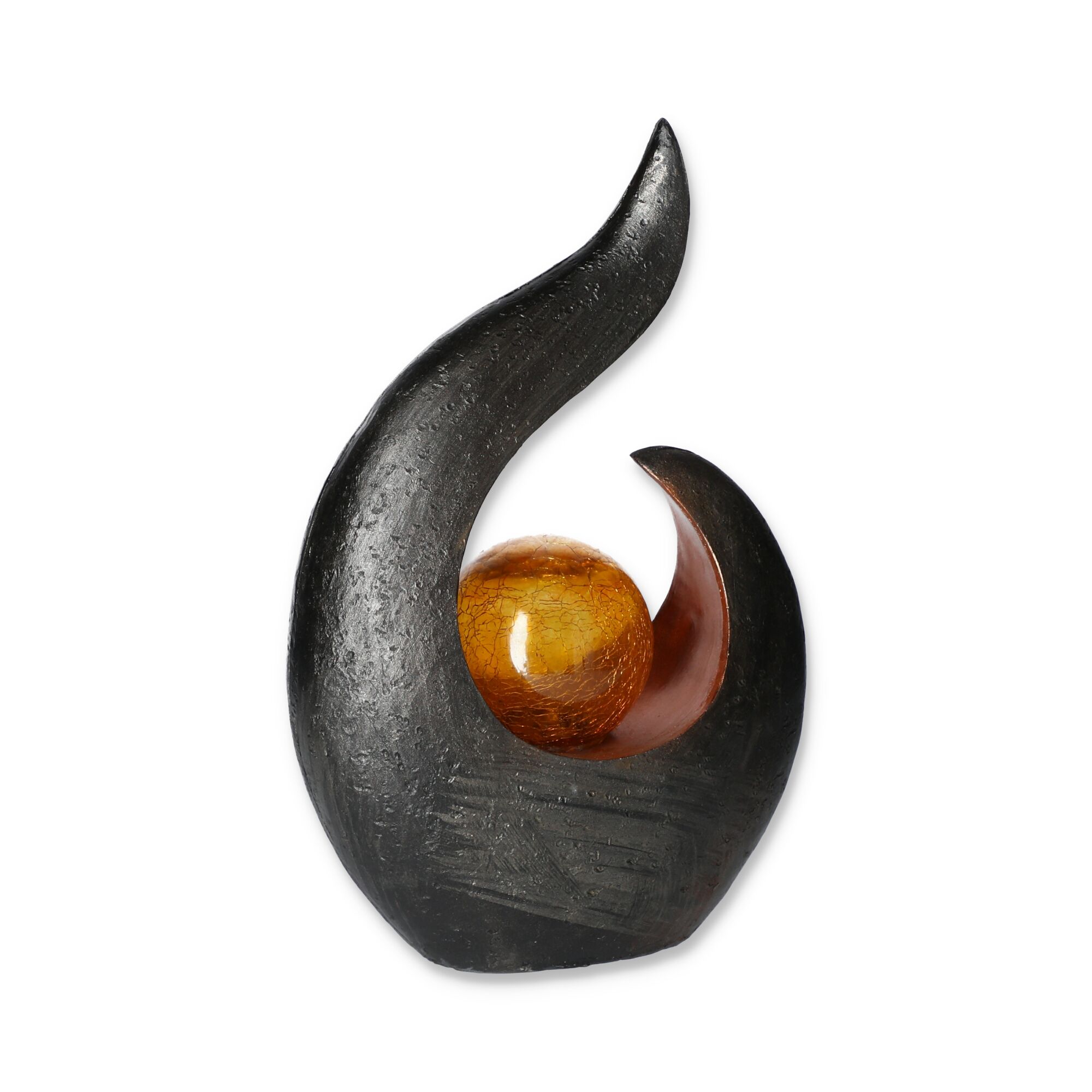 Schwarze Deko-Flamme mit bernsteinfarbener Kugel