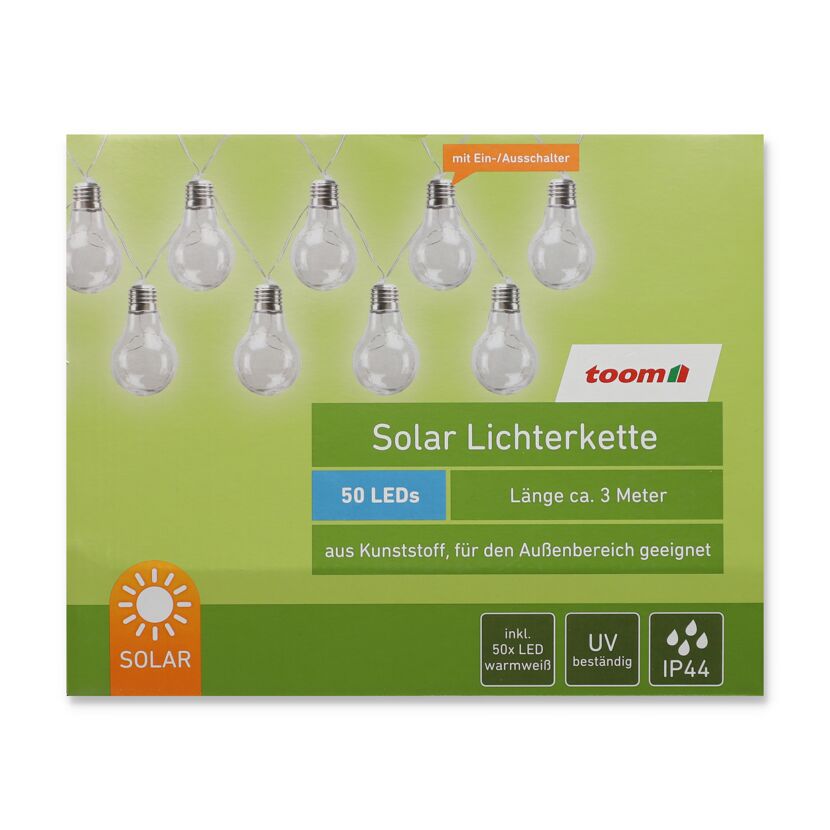 Solar Lichterkette mit Glühbirnen auf Verpackung