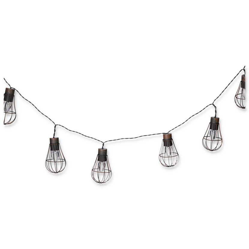 Lichterkette mit kleinen Lampen in Metallkäfigen