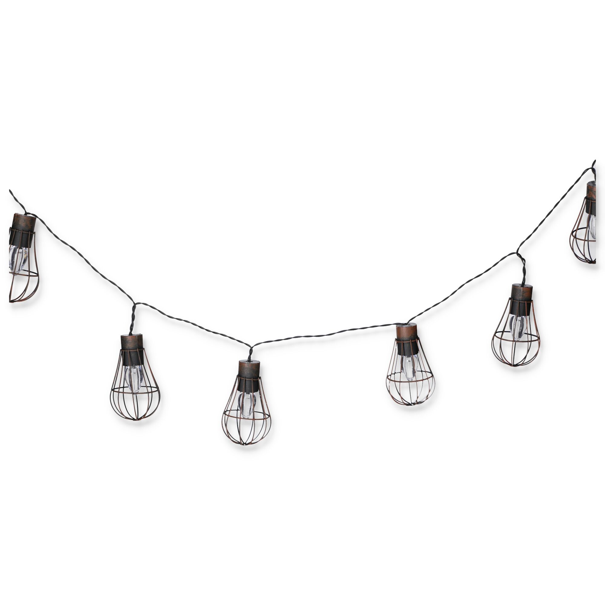 Lichterkette mit kleinen Lampen in Metallkäfigen