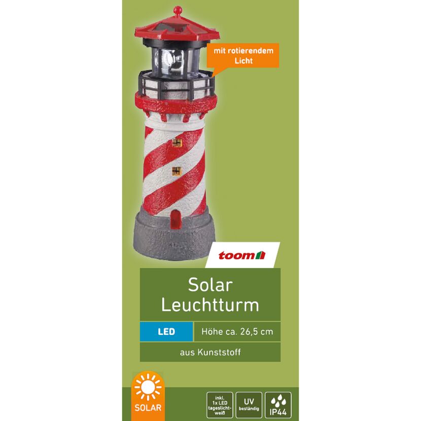 Solarleuchtturm, rot-weiß, mit rotierendem Licht