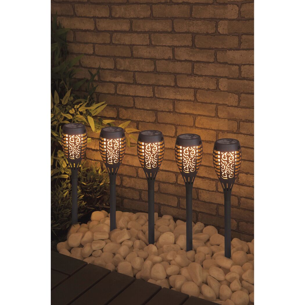 Solar-Spießlampenset warmweiß IP 44 7,5 x 43 cm 5 Stück
