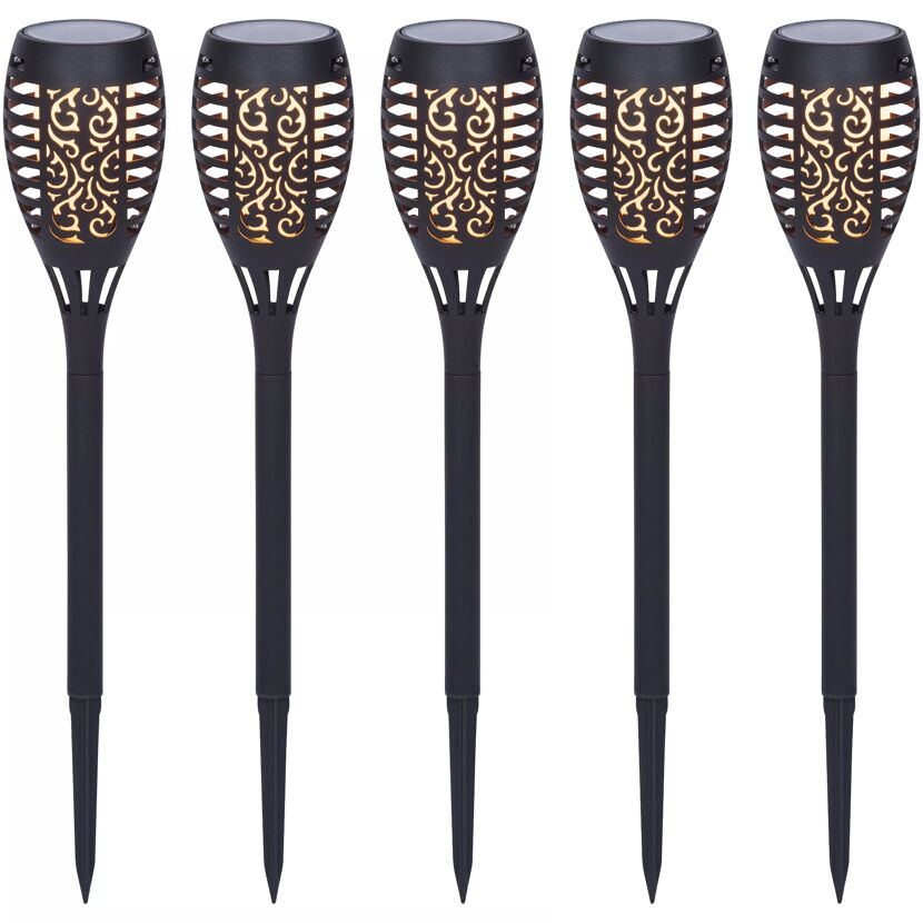 LED-Solarfackel-Set schwarz 43 cm, 5 Stück