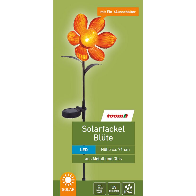 Solarfackel Blüte, orange, 71 cm hoch