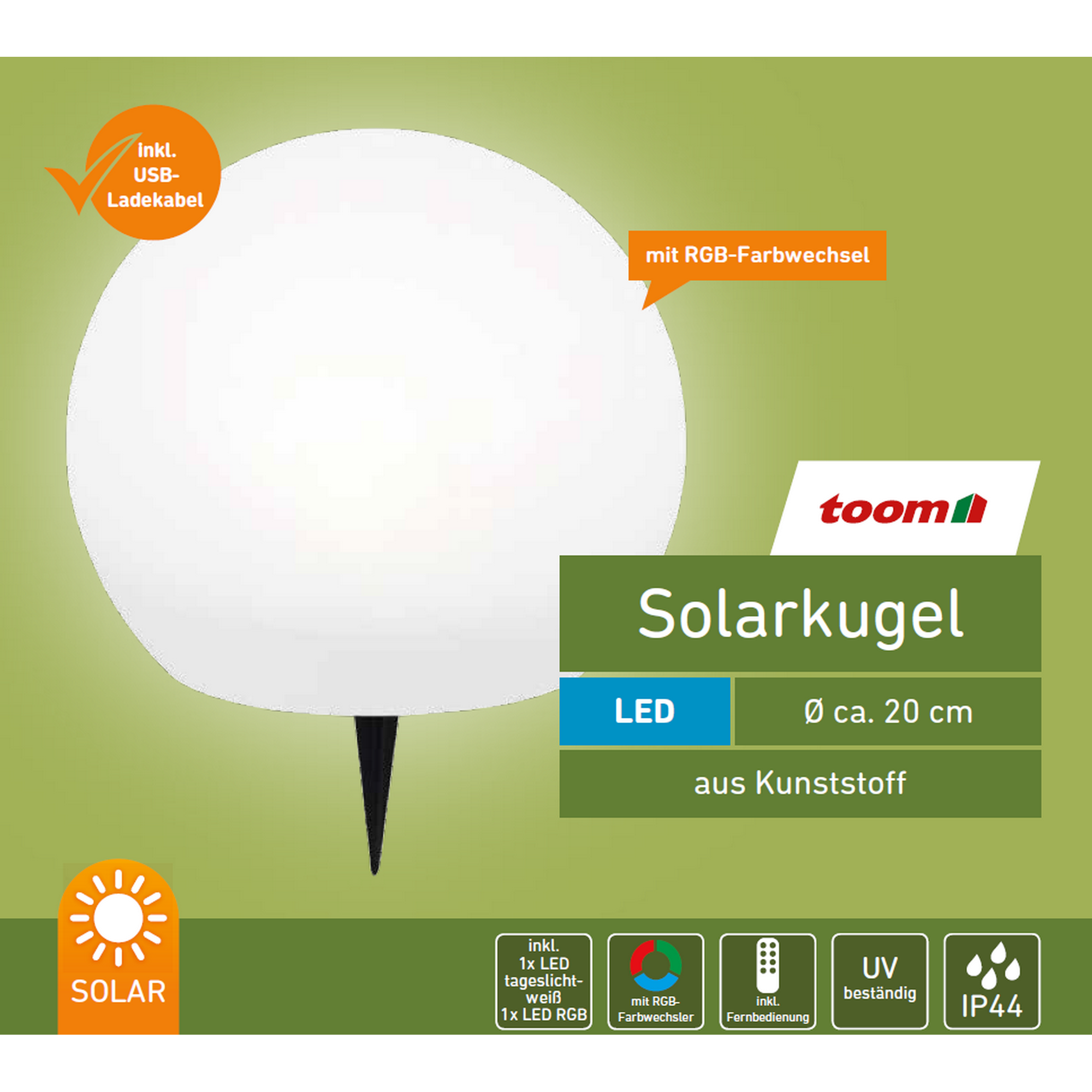 LED-Solarkugel mit Farbwechsler Ø 20 cm + product picture